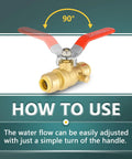 Half Inch Push Fit Ball Valves With Drain showing 90-degree turn for easy water flow adjustment.