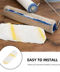 Top Tier 10 Piece Paint Roller Cover Refills For Smooth Wall And Ceiling Painting Ultra Thick Sleeves, including a roller cover on a wooden surface.