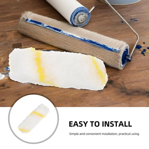 Top Tier 10 Piece Paint Roller Cover Refills For Smooth Wall And Ceiling Painting Ultra Thick Sleeves, including a roller cover on a wooden surface.