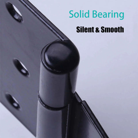 Close-up of 4 Inch Strap Hinges Heavy Duty Rustproof Classic Antique Shed Door Hinges with solid polished bearings.