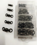 50 Pack Ball Bearing Fishing Swivels Set Black Nickel Heavy Duty Stainless Snap Connectors For Leader Lures And Tackle Saltwater Safe Snag Free Terminal Gear Built Tough For Big Fish, black swivels in organizer