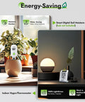 Light Driven Thermo Hygrometer And Smart Digital Wireless Soil Moisture Meter Kit For Real Time Plant Care WiFi Hub Required Garden Sensor displayed on table.