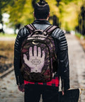 Person wearing Floral Palm Star Art Printed Unisex Backpack With Large Capacity For Everyday Carry And Daily Use Durable Polyester Daypack
