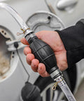 Straight Up Solid Hand Fuel Transfer Pump Manual Rubber Primer Bulb Fits 10mm 38 Inch Lines For Gas Or Diesel Rigs Quick One Way Vacuum Pickup For Cars Motorcycles Boats Fix It Tight, in hand during fuel transfer.