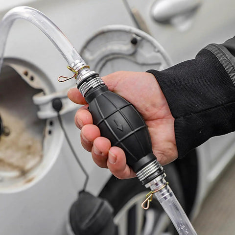 Straight Up Solid Hand Fuel Transfer Pump Manual Rubber Primer Bulb Fits 10mm 38 Inch Lines For Gas Or Diesel Rigs Quick One Way Vacuum Pickup For Cars Motorcycles Boats Fix It Tight, in hand during fuel transfer.