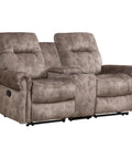 Dual Manual Recliner Loveseat Sofa With Center Console And Hidden Storage, Cup Holders, Vintage Rivet Mid Century Design