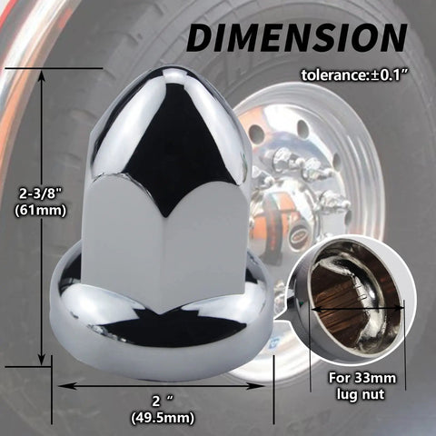 33mm Chrome Lug Nut Covers Push On For Semi Trucks ABS Chrome Plastic Bullet Flanged Lug Nut Covers Pack Of 20