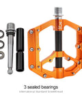 Aluminum Alloy 6061 CNC Machined MTB Pedals 9 Sixteenth Inch Wide Platform Non Slip Beefy With CrMo Steel Axle And Three Bearings For Mountain Bikes Road Bikes visible with components