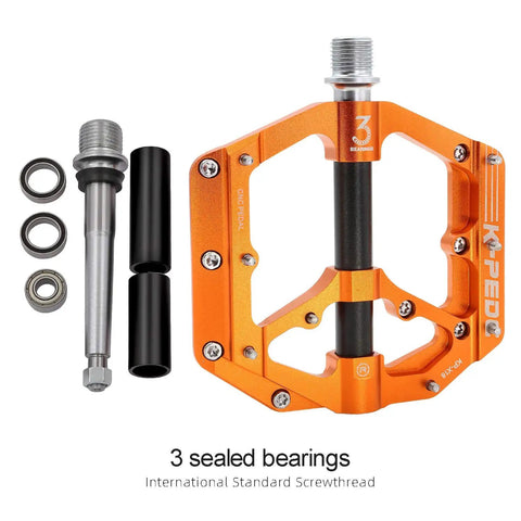 Aluminum Alloy 6061 CNC Machined MTB Pedals 9 Sixteenth Inch Wide Platform Non Slip Beefy With CrMo Steel Axle And Three Bearings For Mountain Bikes Road Bikes visible with components