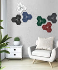 Hexagon Tile Peel And Stick Backsplash Kit, White Slate PVC Sheets, 72 Pack displayed in a modern living room setting