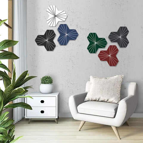 Hexagon Tile Peel And Stick Backsplash Kit, White Slate PVC Sheets, 72 Pack displayed in a modern living room setting