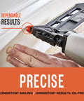 Pneumatic Finish Nailer 16 Gauge for Trim and Molding Pro Grade Comfort Grip Lightweight Easy Two Finger Trigger Access Built for Hardwood works on molding