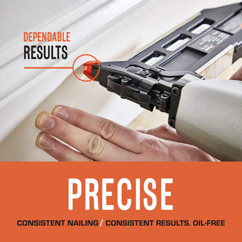 Pneumatic Finish Nailer 16 Gauge for Trim and Molding Pro Grade Comfort Grip Lightweight Easy Two Finger Trigger Access Built for Hardwood works on molding