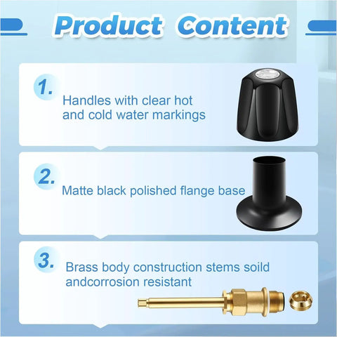 Upgrade Your Bath Game With This Solid Zinc Alloy 2 Set Shower Knob Kit For Windsor Series Faucet Handles To Look Fresh Cool And Durable, matte black knob and brass stem