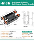 Dimensions of 2 Pack 7 Inch Hydraulic Hidden Door Hinge Set With 180 Degree Wide Opening Self Closing Concealed Hinge 3 Way Adjustable