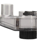 Solid 52Mm Cnc Router Dust Shoe With Crystal Clear Nylon Boot and Quick Attach 38Mm Hose Port, transparent dust hood view.