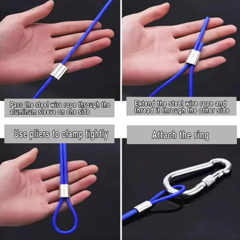 Pack Of 50 Aluminum Crimping Loop Sleeves For One Quarter Inch Wire Rope And Cable, 6mm Diameter, Double Hole Ferrule Crimps, Easy Lock With Vise Or Pliers, Built Tough, Anti Corrosion Durable Aluminum Cable Fittings, wire rope loop assembly steps