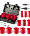 Bi-Metal hole saw kit, 17-pc, red saws with mandrels in a hard plastic case