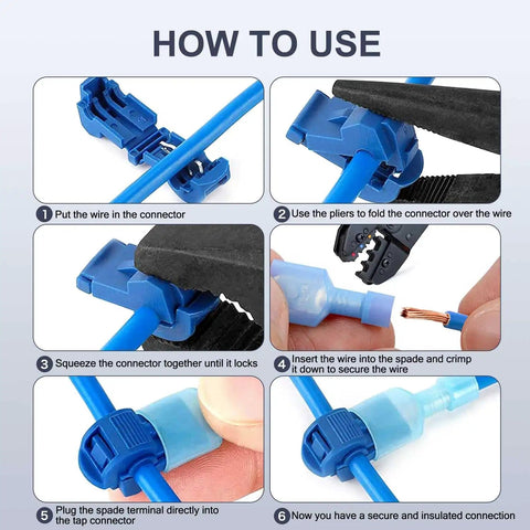 TTap Wire Connector Quick Splice Kit For 22 18 16 14 12 10 AWG usage steps