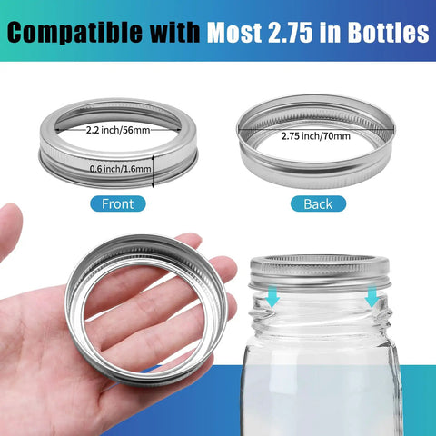 100 Count 70mm Regular Mouth Mason Jar Canning Rings Set, Leakproof Groove Fit, Tinplate Construction, Dishwasher Safe, Refrigerator to Microwave Ready, Perfect for Home Canning and Food Prep on 2.75-inch bottles