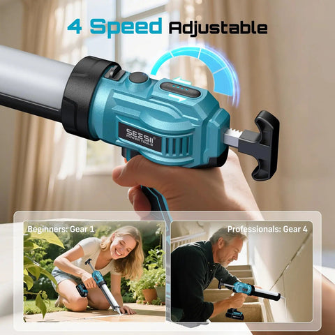 Cordless Caulking Gun 21V Battery Powered With Dual 2.0Ah Batteries LED Light Auto Retract And 9 Piece Caulk Remover Kit