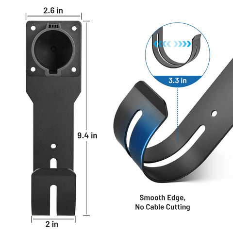 Real Deal Wall Mount EV Charger Holder Built For Everyday Drive Use Compatible With Popular J1772 Type 1 Connectors, side view with dimensions.