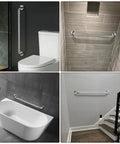 2 Pack 32 Inch Anti Slip Shower Grab Bar Handles Knurled Stainless Steel Safety Hand Rails Chrome Finish 1.25 Inch Diameter Heavy Duty Support for Seniors and Handicap Bath Accessibility, shown mounted in bathroom and stair settings