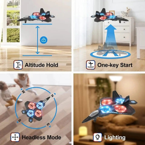 Foam RC Fighter Jet Airplane With Lights, Dual Battery Pack, No Assembly, Ready To Fly, 360 Degree Flips, Blue, Kid Friendly