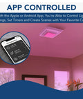 Color Changing LED Cover And Grille For Bathroom Fans With App Control And Customizable Vibe Themes, Easy DIY Install, bright white finish.