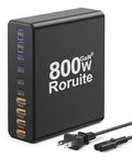 All In One 800W USB C Charging Station With 10 Ports GaN5 PD Fast Charger showing USB ports and black power cables.