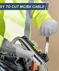 Heavy Duty Workhorse MC Cable Cutter Adjusts 3/16 To 7/10 Inches cutting MC and BX cable with ergonomic handle and gloves.
