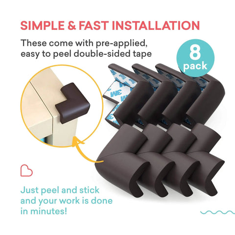 Pre-Taped Table Corner Protectors And Soft Edge Guards For Baby Proofing, Easy Install Kid Safety Cushions, Child Furniture Bumpers, Sharp Corner Shields, 8 Pack Brown