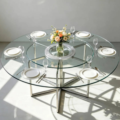 Heavy Duty 11.8 Inch Lazy Susan Hardware Turntable Bearing Aluminum Alloy Swivel Base on Glass Dining Table