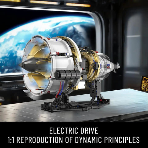 Aircraft Turbojet Engine Building Kit For Grownups displayed on table, showcasing realistic turbine details, 564 pieces.