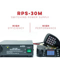 RPS-30M Beefy 30 Amp Compact Regulated Bench Power Supply with 13.8V DC Output and paired radio and microphone.