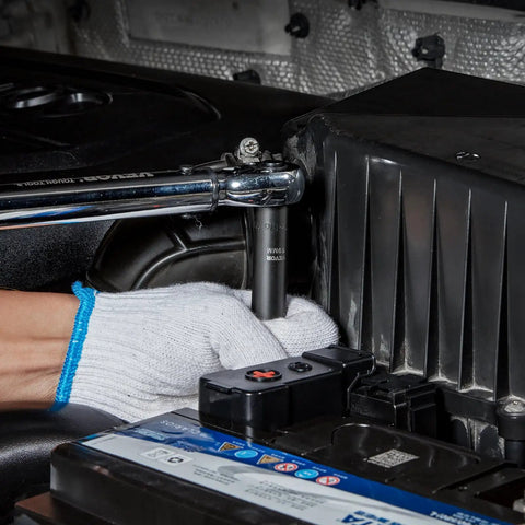 Half Inch Drive Impact Socket Set, 65-Piece SAE And Metric, From Three-Eighths To One-And-A-Quarter Inch, Six-Point Cr-V Alloy Steel in use