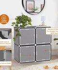 Totally Versatile 4 Cube Storage Organizer With Doors in Dark Grey, showing sturdy frame, MDF panel, and 221lbs load bearing.