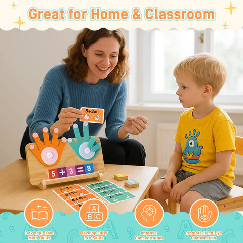 TOT APPROVED INTERACTIVE NUMBER BLOCKS WITH TALKING FEATURES SMOOTH MONTESSORI finger counting math toy set used by child and caregiver.