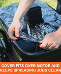 Cover on Zero Turn Mower Electric Spreader With 125 Lb Rustproof Poly Hopper protects sealed 12V motor, keeps spreading jobs clean.