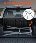 Heavy Duty Table Saw Stand With 350 Pound Load Capacity shown folded in a truck bed, showcasing its portable design.