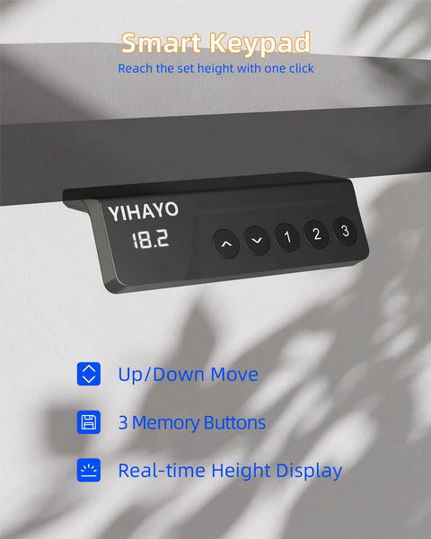 Yihayo Electric Standing Desk For Short People With 48 By 24 Inch Surface And Rustic Brown Finish. Smart keypad with height display.