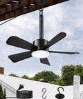 NWOP 20 Inch Outdoor Ceiling Fan with Light, 5 Blade Remote Patio Fan installed under patio roof with raindrops, remote included.