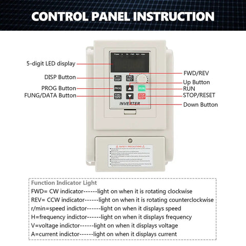 VFD Inverter 220V AC Single-Phase To Three-Phase Variable Frequency Drive 4.4 kW Speed Controller control panel with instructions