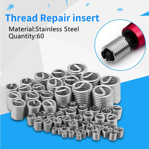 60pcs Premium Thread Repair Kit With Stainless Steel Inserts For Screw Holes Fix, Restoring Worn Out Threads And Boosting Durability In Your Gear Without hassle. stainless steel thread repair inserts, 60 pieces, for stripped screw holes
