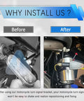 Before and after installation of 4 Piece Motorcycle Turn Signal Bracket Set L Shape Or Straight Mounts With 10mm And 12mm Holes