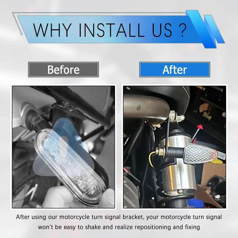 Before and after installation of 4 Piece Motorcycle Turn Signal Bracket Set L Shape Or Straight Mounts With 10mm And 12mm Holes