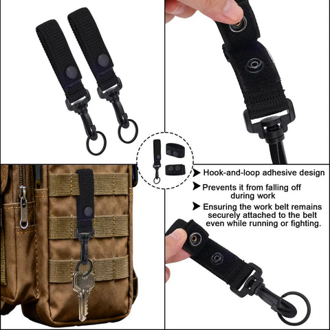 Heavy Duty Nylon Tactical Belt Fasteners With Double Snap Clasps And Secure Key Keeper Loops attached to a gear bag with keys.