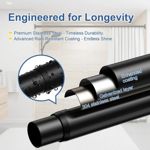 32 To 90 Inch Adjustable Tension Curtain Rod In Black No Drill Easy Install for Patio Windows Bathroom Closet Enhanced Coating