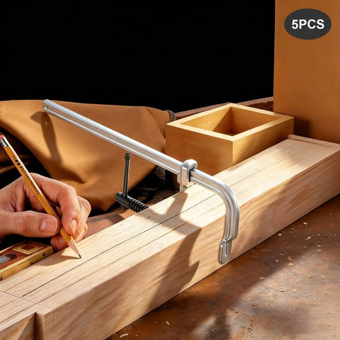 Heavy Duty F Clamps 10 Inch Welding Vise Grip Set With Deep Throat in use on a wooden piece during carpentry work.
