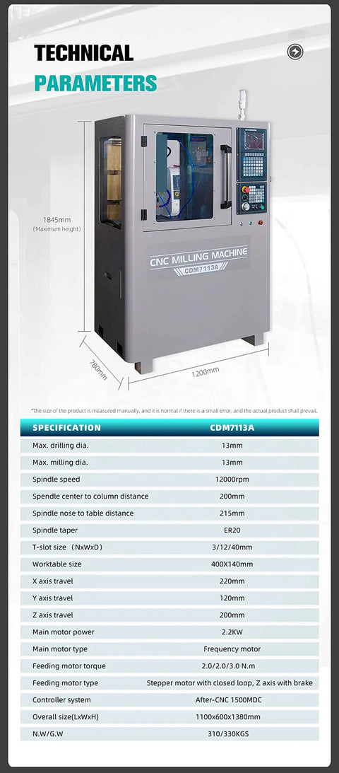 Technical specifications of Super Fast 12000RPM 3 Axis CNC Milling Machine with engraving function, compact 400x140mm table